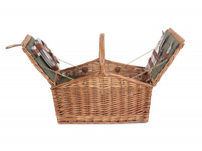 Basket, 4 PERSON GREEN TWEED DOUBLE LID HAMPER