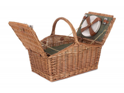 Basket, 4 PERSON GREEN TWEED DOUBLE LID HAMPER