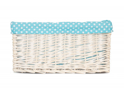 Basket, EXTRA LARGE WHITE WASH STORAGE BASKET with BLUE SPOTTY LINING