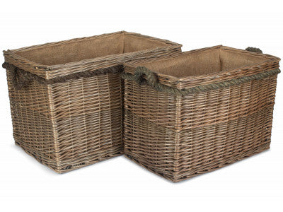 Basket, SET 2 RECTANGULAR ROPE HANDLED LOG BASKETS