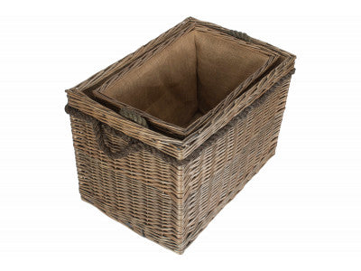 Basket, SET 2 RECTANGULAR ROPE HANDLED LOG BASKETS