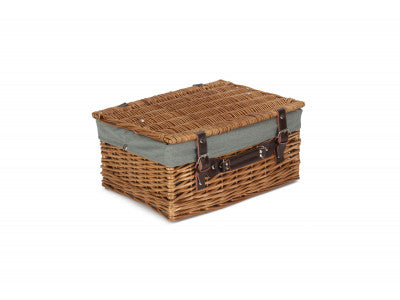 "Basket, 16" DOUBLE STEAMED HAMPER with GREY SAGE LINING"