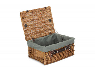 "Basket, 16" DOUBLE STEAMED HAMPER with GREY SAGE LINING"