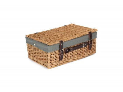 "Basket, 18" BUFF HAMPER WITH GREY SAGE LINING"