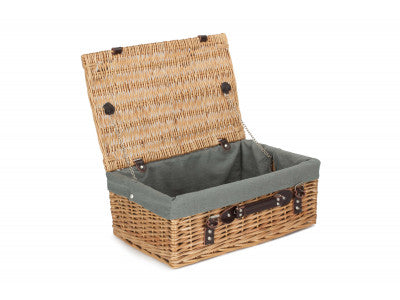 "Basket, 18" BUFF HAMPER WITH GREY SAGE LINING"