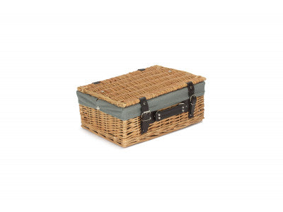 "Basket, 14" WICKER HAMPER with GREY SAGE LINING"