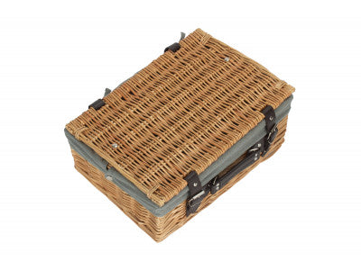 "Basket, 14" WICKER HAMPER with GREY SAGE LINING"