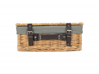 "Basket, 14" WICKER HAMPER with GREY SAGE LINING"