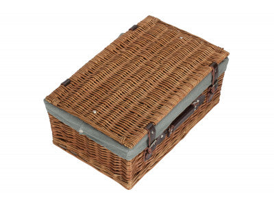 "Basket, 18" DOUBLE STEAMED HAMPER WITH GREY SAGE LINING"