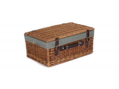 "Basket, 18" DOUBLE STEAMED HAMPER WITH GREY SAGE LINING"