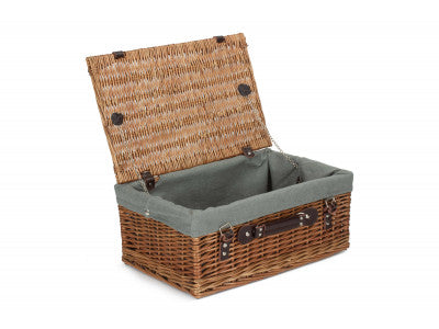 "Basket, 18" DOUBLE STEAMED HAMPER WITH GREY SAGE LINING"