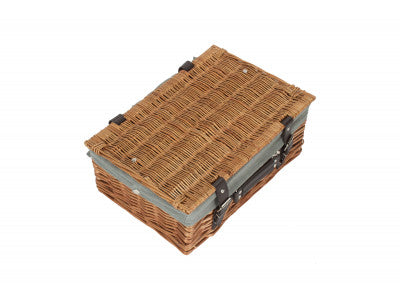 "Basket, 14" DOUBLE STEAMED HAMPER with GREY SAGE LINING"