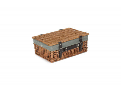 "Basket, 14" DOUBLE STEAMED HAMPER with GREY SAGE LINING"