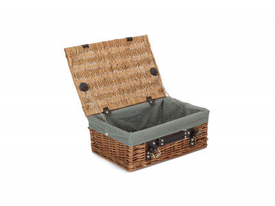 "Basket, 14" DOUBLE STEAMED HAMPER with GREY SAGE LINING"