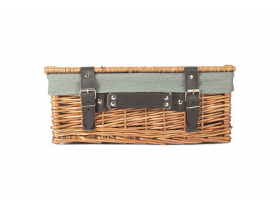 "Basket, 14" DOUBLE STEAMED HAMPER with GREY SAGE LINING"