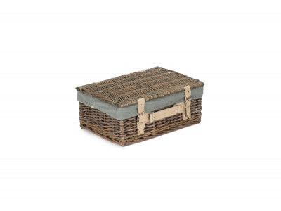 "Basket, 14" ANTIQUE WASH HAMPER with GREY SAGE LINING"
