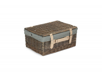 "Basket, 16" ANTIQUE WASH HAMPER with GREY SAGE LINING"