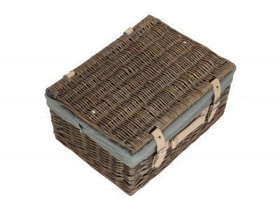 "Basket, 16" ANTIQUE WASH HAMPER with GREY SAGE LINING"