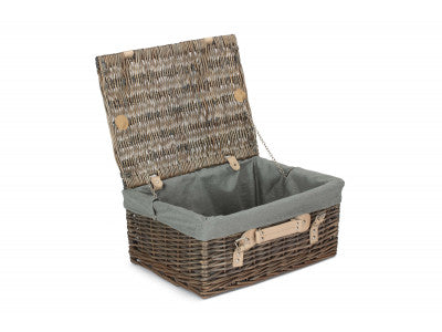 "Basket, 16" ANTIQUE WASH HAMPER with GREY SAGE LINING"