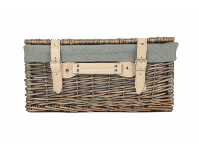 "Basket, 16" ANTIQUE WASH HAMPER with GREY SAGE LINING"