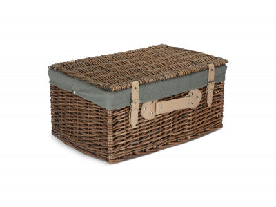 "Basket, 20" ANTIQUE WASH HAMPER with GREY SAGE LINING"