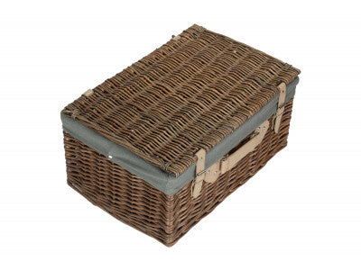 "Basket, 20" ANTIQUE WASH HAMPER with GREY SAGE LINING"