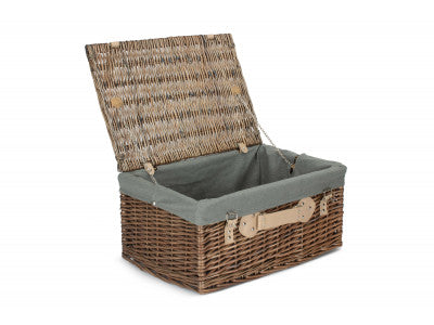 "Basket, 20" ANTIQUE WASH HAMPER with GREY SAGE LINING"