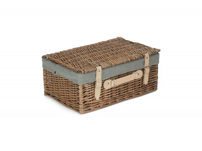 "Basket, 18" ANTIQUE WASH HAMPER with GREY SAGE LINING"