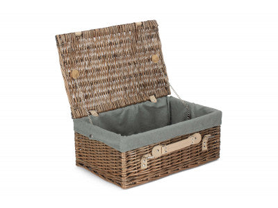 "Basket, 18" ANTIQUE WASH HAMPER with GREY SAGE LINING"
