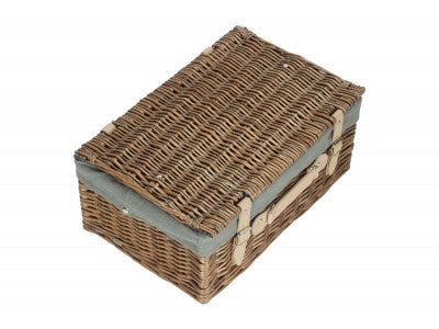 "Basket, 18" ANTIQUE WASH HAMPER with GREY SAGE LINING"