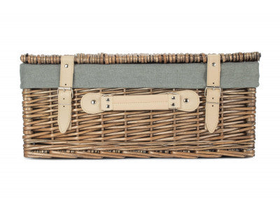 "Basket, 18" ANTIQUE WASH HAMPER with GREY SAGE LINING"