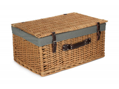 "Basket, 24" BUFF HAMPER with GREY SAGE LINING"