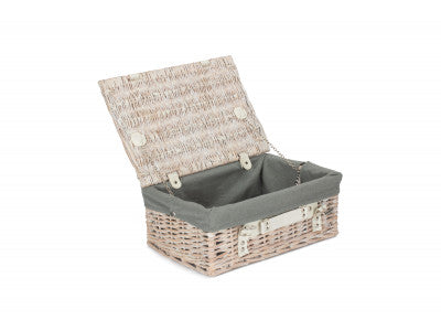 "Basket, 14" WHITE HAMPER with GREY SAGE LINING"