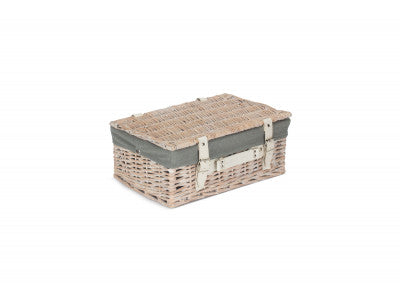 "Basket, 14" WHITE HAMPER with GREY SAGE LINING"