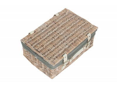 "Basket, 14" WHITE HAMPER with GREY SAGE LINING"