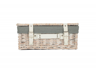 "Basket, 14" WHITE HAMPER with GREY SAGE LINING"