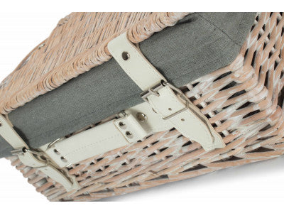 "Basket, 14" WHITE HAMPER with GREY SAGE LINING"