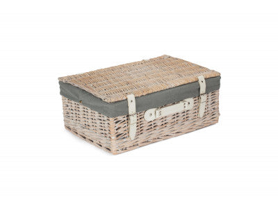 "Basket, 18" WHITE HAMPER with GREY SAGE LINING"
