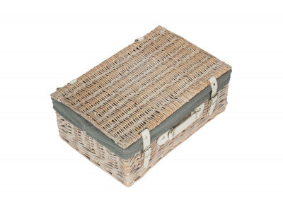 "Basket, 18" WHITE HAMPER with GREY SAGE LINING"
