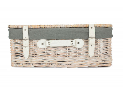 "Basket, 18" WHITE HAMPER with GREY SAGE LINING"
