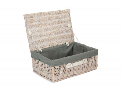 "Basket, 18" WHITE HAMPER with GREY SAGE LINING"