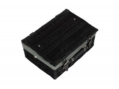 "Basket, 14" BLACK HAMPER with GREY SAGE LINING"