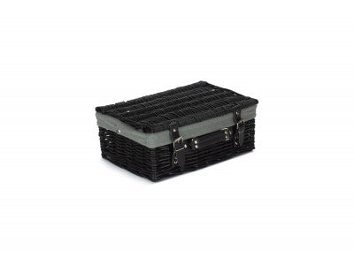 "Basket, 14" BLACK HAMPER with GREY SAGE LINING"