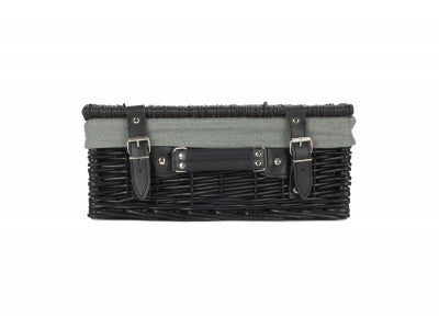 "Basket, 14" BLACK HAMPER with GREY SAGE LINING"