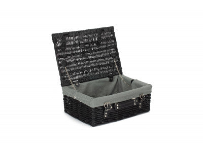 "Basket, 14" BLACK HAMPER with GREY SAGE LINING"