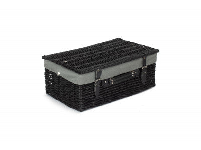 "Basket, 18" BLACK HAMPER with GREY SAGE LINING"