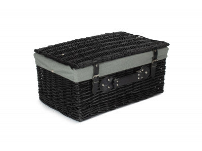 "Basket, 20" BLACK HAMPER with GREY SAGE LINING"