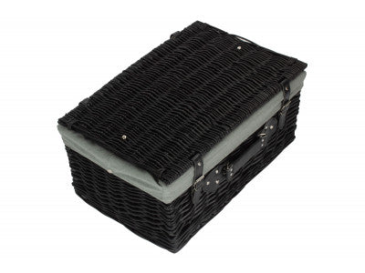 "Basket, 20" BLACK HAMPER with GREY SAGE LINING"
