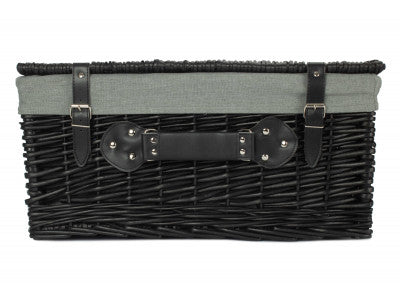 "Basket, 20" BLACK HAMPER with GREY SAGE LINING"