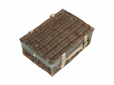 "Basket, 14" ANTIQUE WASH SPLIT WILLOW HAMPER with GREY SAGE LINING"